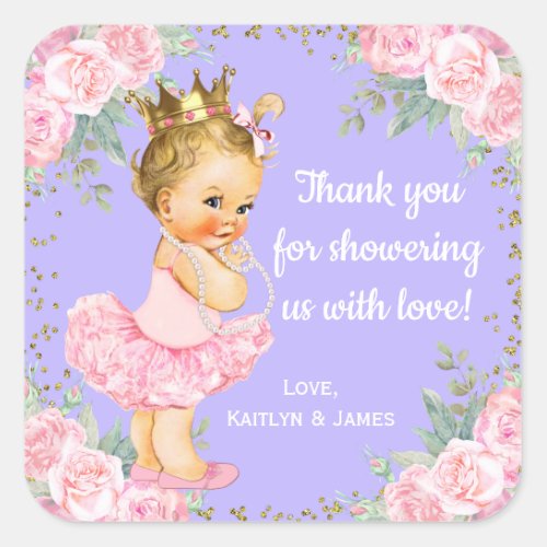 Pink Purple Princess Baby Shower Favor Stickers