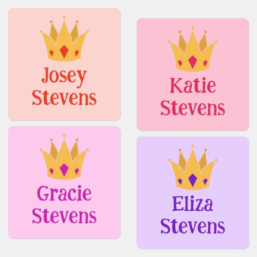 Pink  Purple Princess Crown Girly Add Name Labels