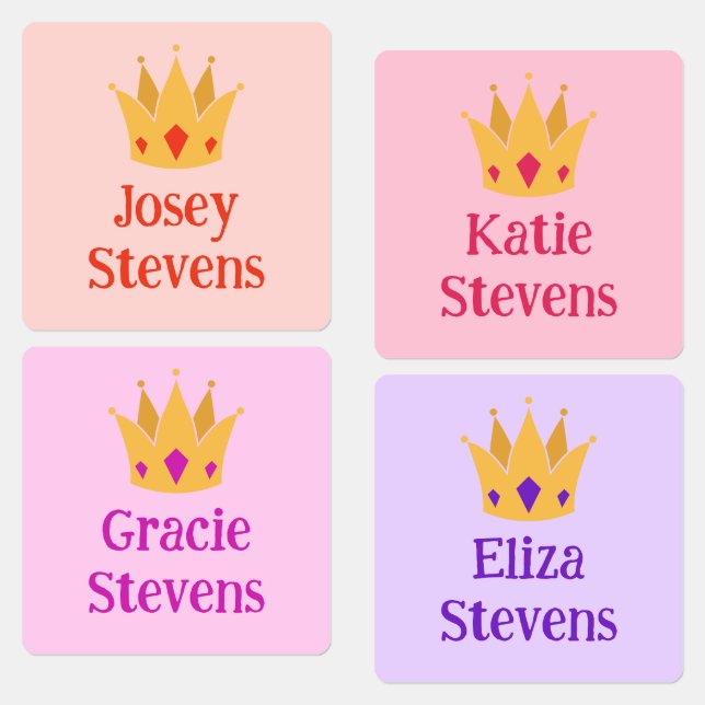 Pink & Purple Princess Crown Girly Add Name Labels (Group)