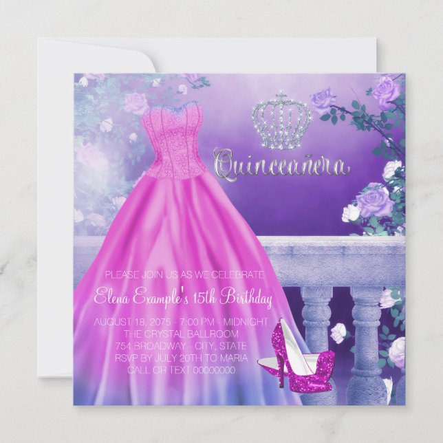 Pink Purple Princess Quinceanera Invitation (Front)