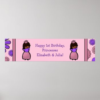Pink & Purple Princess Twin Birthday Custom Poster by Joyful_Expressions at Zazzle
