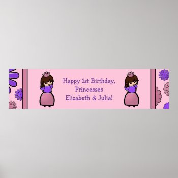 Pink & Purple Princess Twin Birthday Custom Poster by Joyful_Expressions at Zazzle