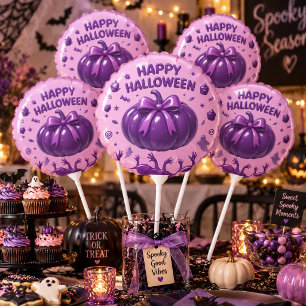 Pink Purple Pumpkin Bow Happy Halloween Balloon