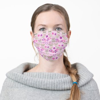 Pink & Purple Puppy Patterns Adult Cloth Face Mask by JLBIMAGES at Zazzle