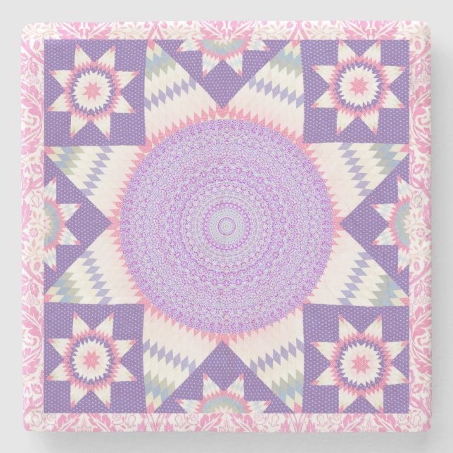 Pink Purple Quilt Block Pattern Art Coaster (Front)