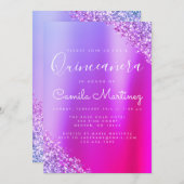 Pink Purple Quinceanera Glitter Party Invitation (Front/Back)