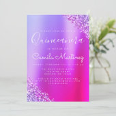 Pink Purple Quinceanera Glitter Party Invitation (Standing Front)