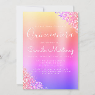 Pink Purple Quinceanera Glitter Party Invitation