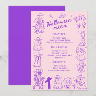 Pink Purple Quirky Hand Drawn Doodles Halloween Menu
