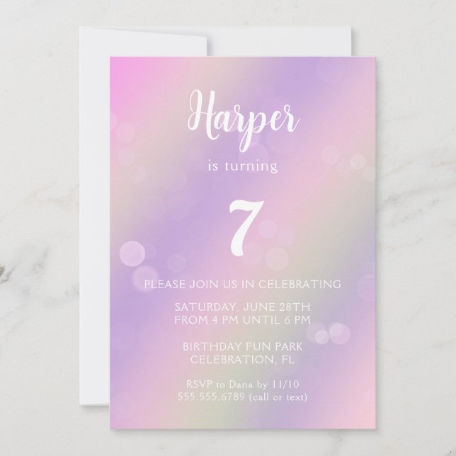 Pink Purple Rainbow Fairy Lights Girls Birthday Invitation (Front)