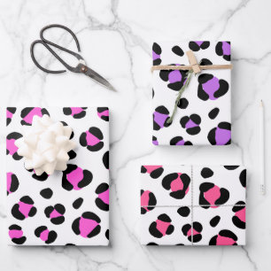 Pink Purple Red Black Leopard Animal Print Wrapping Paper Sheets