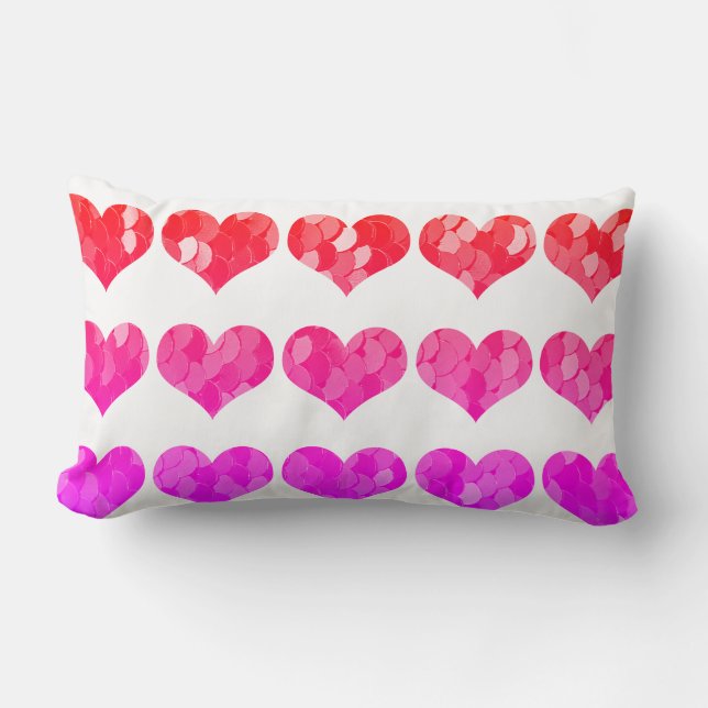 Pink Purple Red Heart Patterns Lovely Cute White Lumbar Pillow (Front)