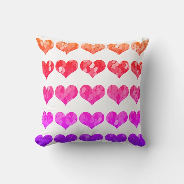 Pink Purple Red Heart Patterns Lovely Cute White Throw Pillow (Front)
