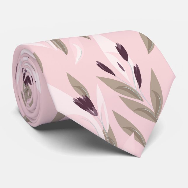 Pink purple red retro flower pattern neck tie (Rolled)