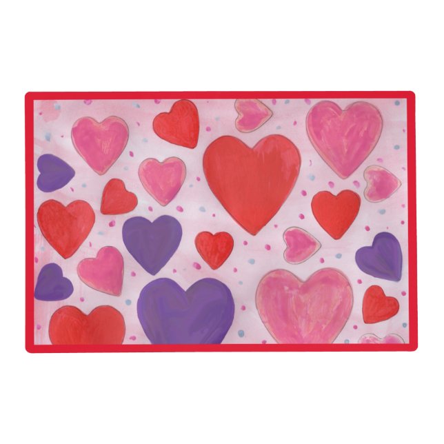 Pink Purple Red Valentines Day Hearts Pattern Placemat (Back)