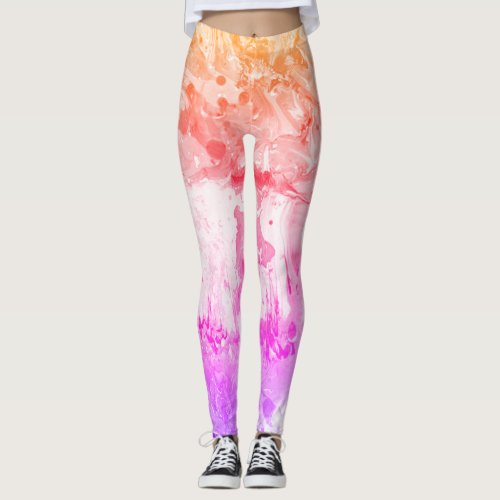 Pink Purple Red Yellow White Modern Abstract Leggings