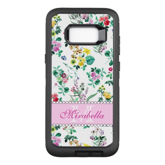 Pink purple red yellow wildflowers & roses, name OtterBox samsung