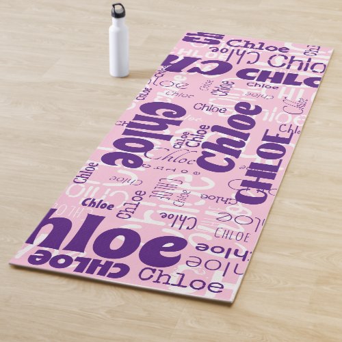 Pink Purple Repeating Name Pattern Modern Fonts Yoga Mat