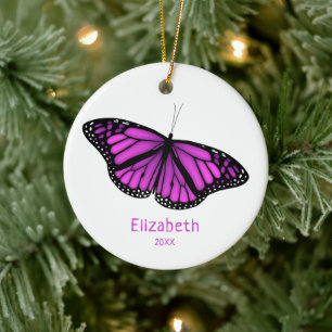 pink purple resting butterfly personalized ceramic ornament