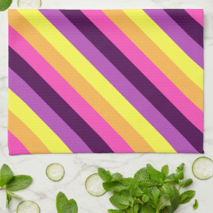 Pink Purple Retro Stripes Kitchen Towel