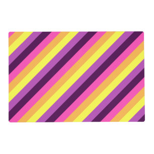 Pink Purple Retro Stripes Laminated Placemat