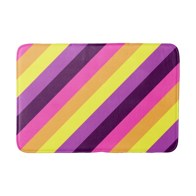 Pink Purple Retro Stripes Medium Bath Mat (Front)