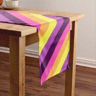 Pink Purple Retro Stripes Medium Table Runner