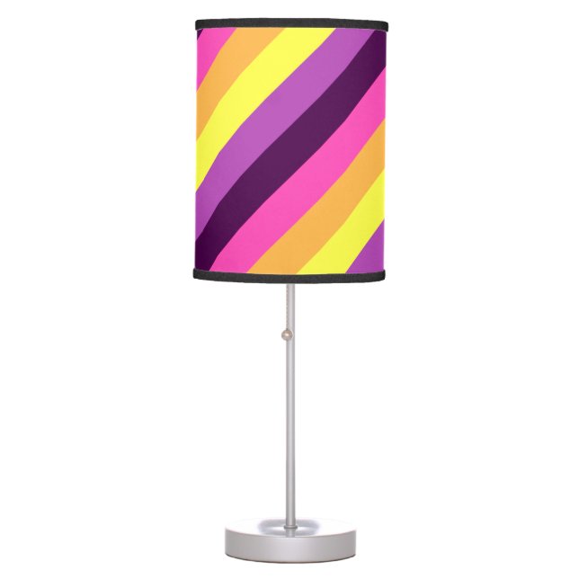 Pink Purple Retro Stripes Table Lamp (Front)