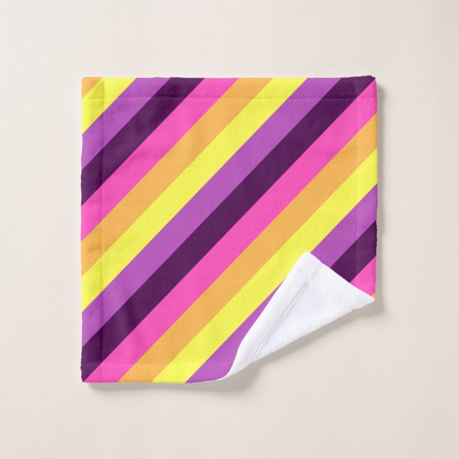 Pink Purple Retro Stripes Washcloth (Wash Cloth)