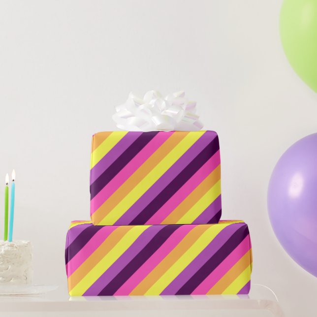 Pink Purple Retro Stripes Wrapping Paper (Party Gifts)
