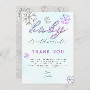 Pink Purple Rhinestones Baby Shower Thank You Invitation