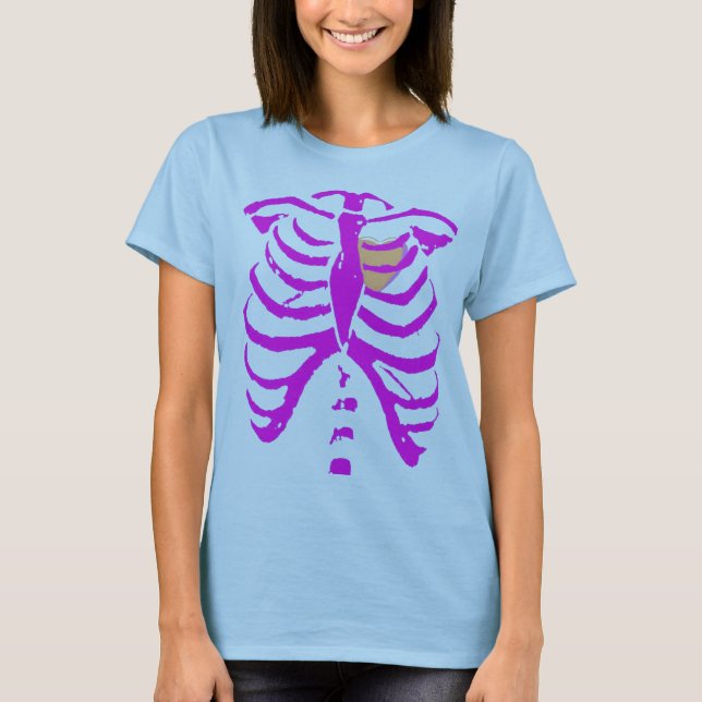 pink/purple rib cage heart 3 with pink wings T-Shirt (Front)