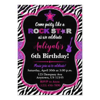 Pink & Purple Rock Star Girl Birthday Invitation