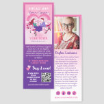 Pink Purple Romcom Book Cover About the Author Bookmarks<br><div class="desc">Cute pink and purple promotional bookmark for a romcom author or romance author promoting their new romcom book. Against a pink and purple background, add your book cover, a tagline or short summary, and a QR code so your readers can easily find where to buy your book online. Little hearts...</div>