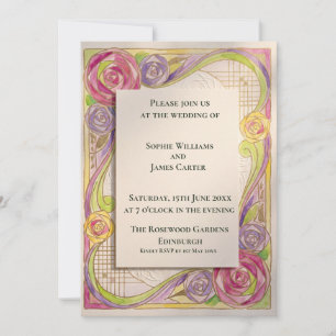 Pink Purple Rose Art Nouveau Wedding Invitation