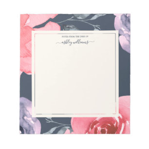 Pink Purple Rose Dark Blue Personalized Notepad