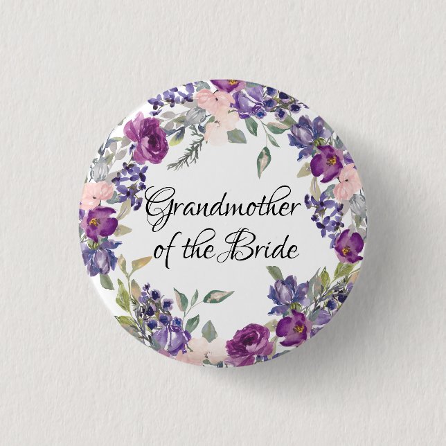 Pink & Purple Rose Floral Grandmother of the Bride Button (Front)