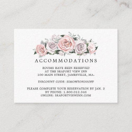 Pink Purple Rose Floral Wedding Accommodation Enclosure Card