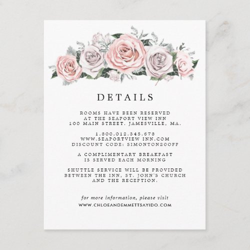 Pink Purple Rose Floral Wedding Guest Details Enclosure Card