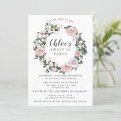 Pink Purple Rose Floral Wreath Sweet Sixteen Party Invitation (Standing Front)