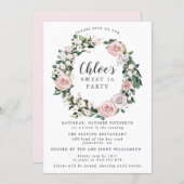 Pink Purple Rose Floral Wreath Sweet Sixteen Party Invitation (Front/Back)