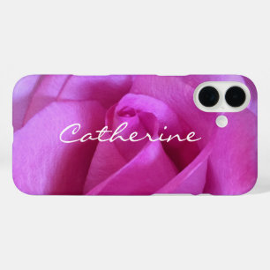 Pink Purple Rose Photo Custom Name Script Modern iPhone 16 Plus Case