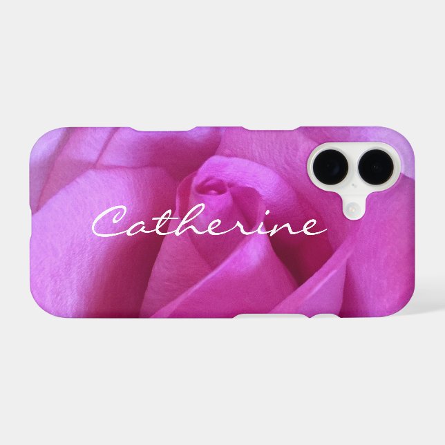 Pink Purple Rose Photo Monogram Name Script Modern Case-Mate iPhone Case (Back (Horizontal))