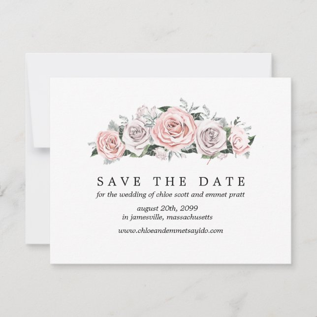 Pink Purple Rose Save the Date Card w/ Photo Back (Front)