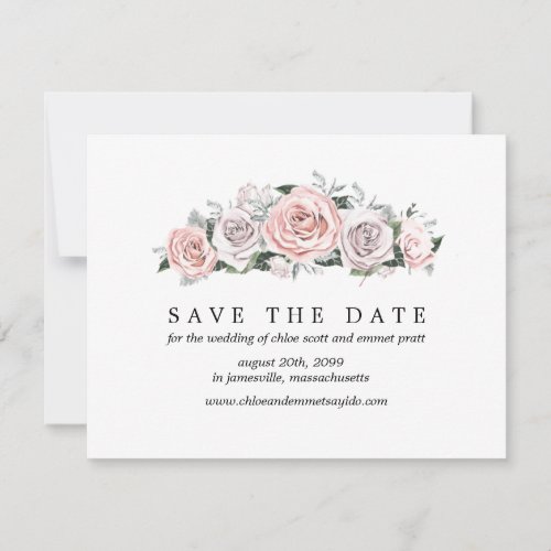 Pink Purple Rose Save the Date Card w Photo Back