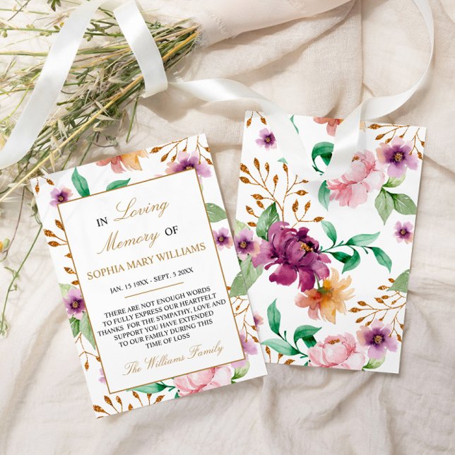 Pink & Purple Rose Sympathy Memory Thank You Card (Creator Uploaded)