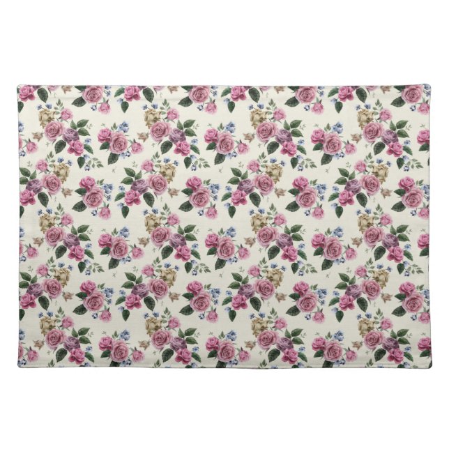 Pink & Purple Roses Cloth Placemat (Front)