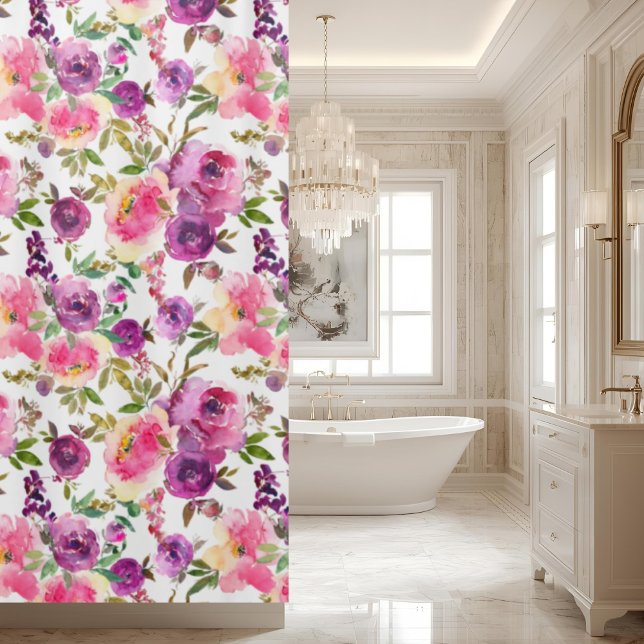  Pink Purple Roses Floral Girly Trendy Shower Curtain (Creator Uploaded)