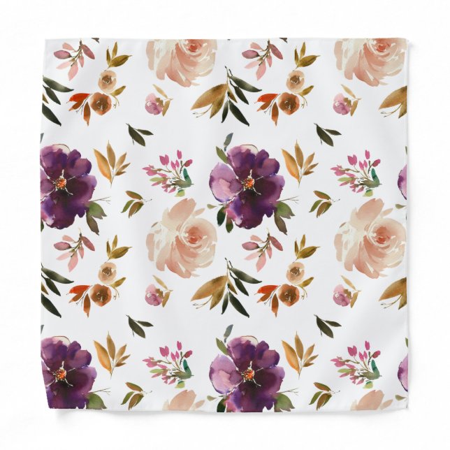 Pink Purple Roses Floral Pocket Square Bandana (Front)
