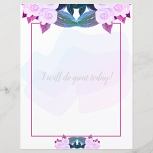 Pink Purple Roses Floral Writing Paper